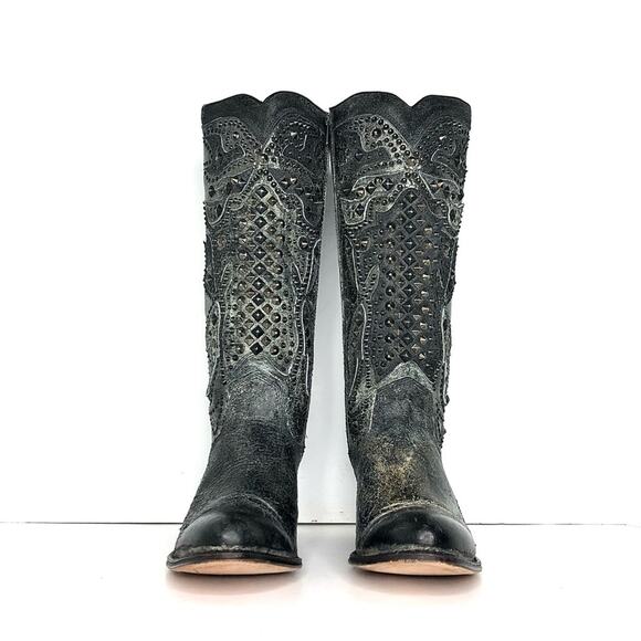 Frye Deborah Deco Tall Studded Distressed Leather Western Boots Women’s 6 Shoes - Picture 8 of 11